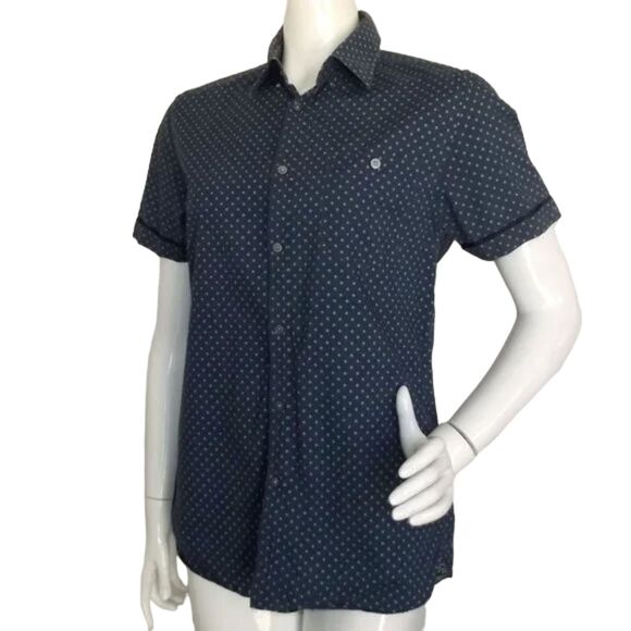 Ted Baker Shirt, 3/M, Blue/Small dots, THAMES, Button down collar, Short sleeve - Picture 4 of 14